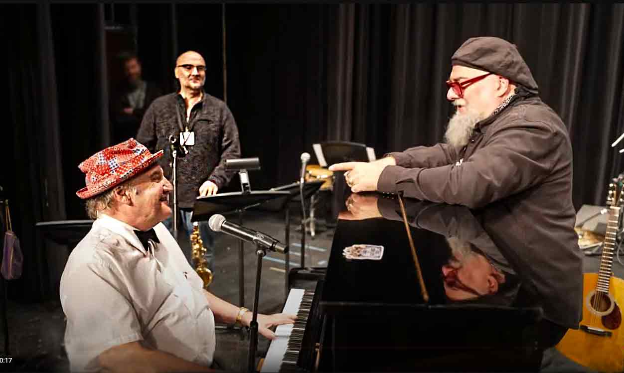 Floyd at the piano with Jimmy and Jerry of the Vivino Brothers Band during a later live performance.